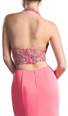 Ladivine 85201 - Adorned High Halter Fitted Evening Gown