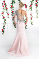 Ladivine 8789 - Embellished Asymmetric Neck Trumpet Dress