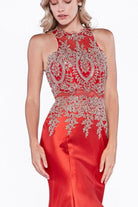 Ladivine 8934 - Metallic Lace High Neck Mermaid Evening Gown