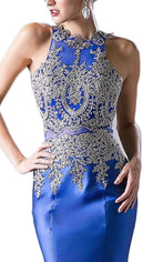 Ladivine 8934 - Metallic Lace High Neck Mermaid Evening Gown