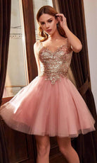 Ladivine 9239 - Adorned V Neck A-line Dress