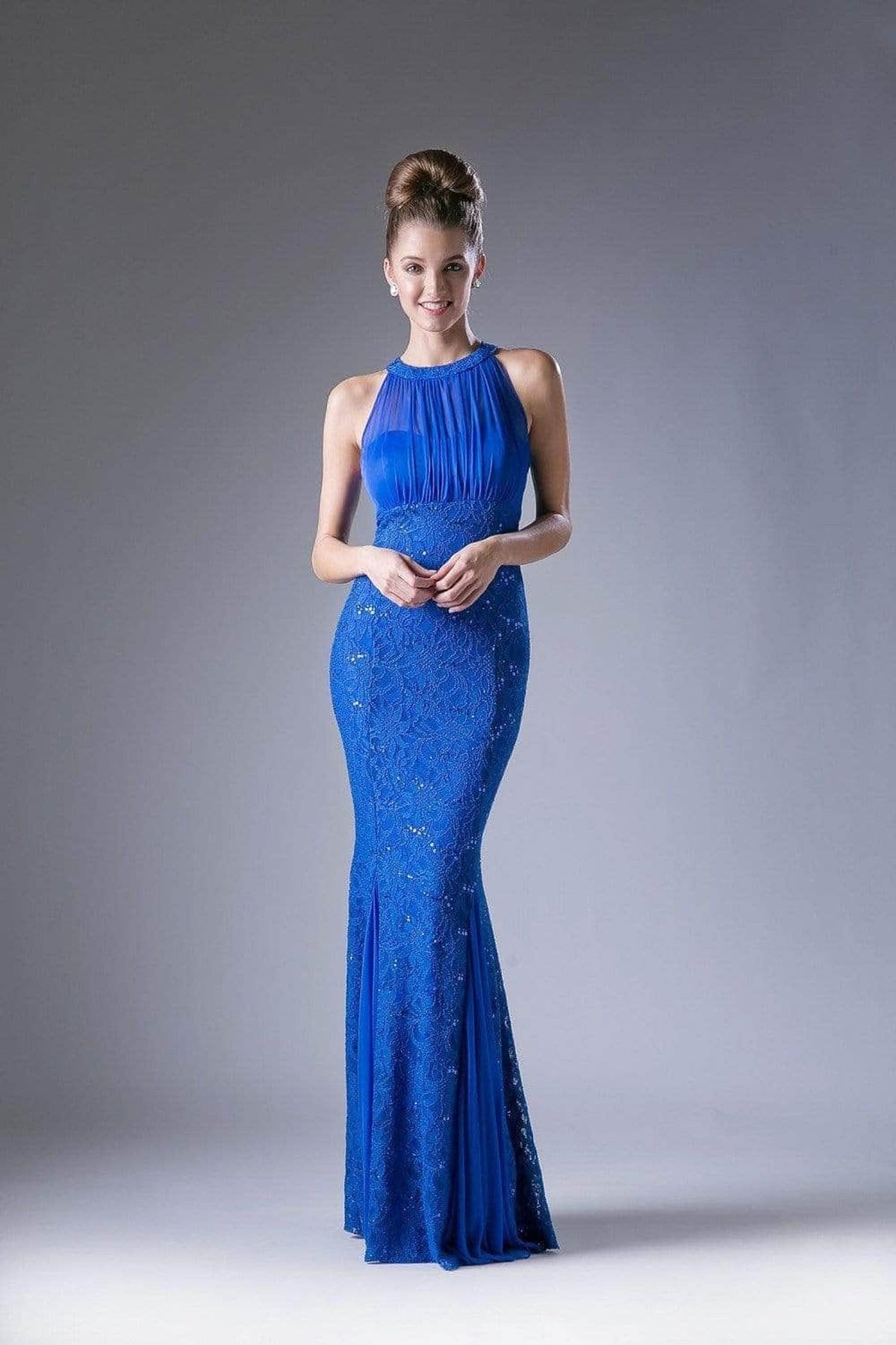 Ladivine A1613 - Lace Illusion Halter Sheath Dress