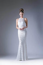 Ladivine A1613 - Lace Illusion Halter Sheath Dress