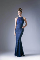 Ladivine A1613 - Lace Illusion Halter Sheath Dress
