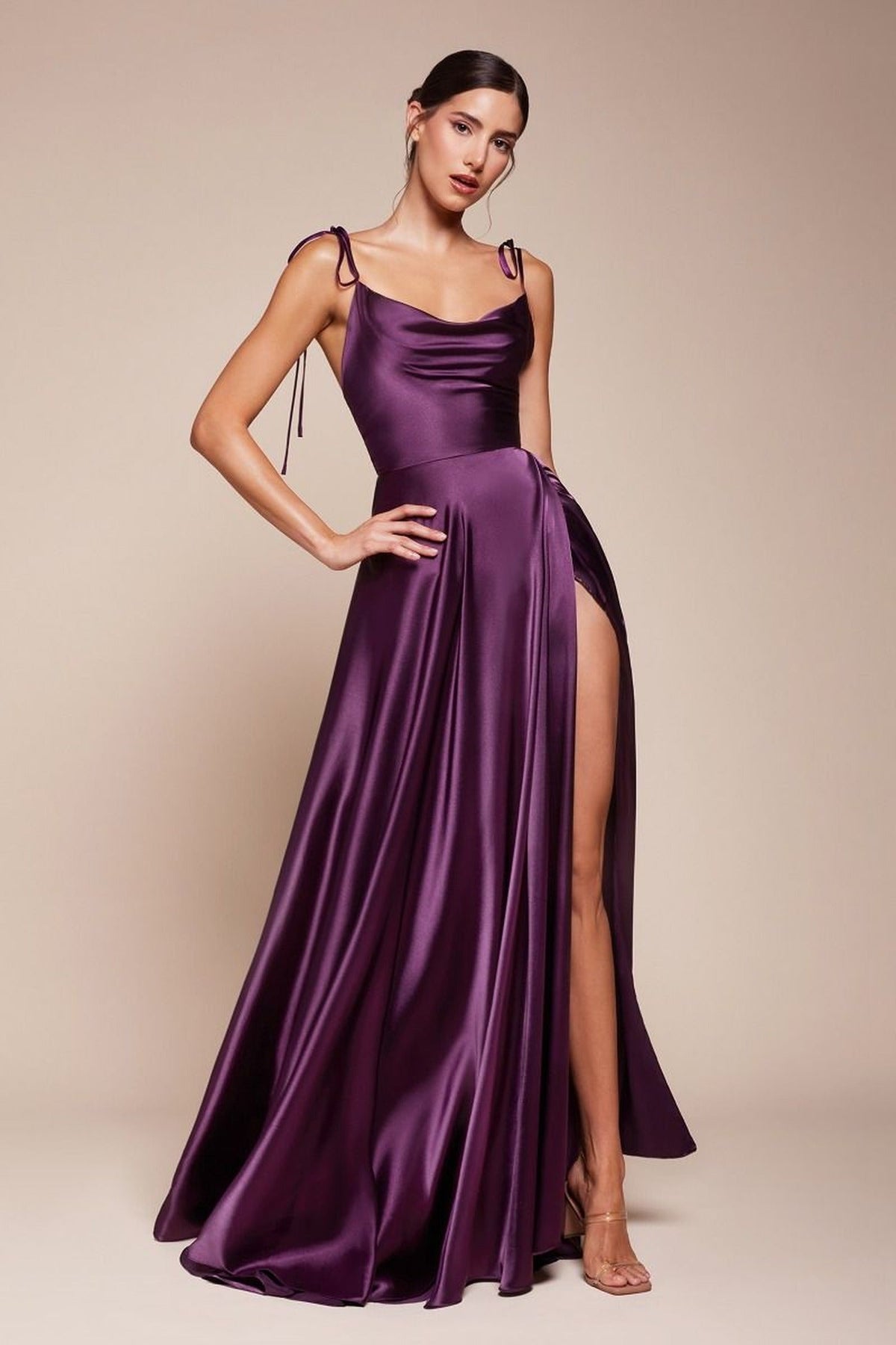 Ladivine BD104 - Satin Cowl Neck Affordable Prom Gown