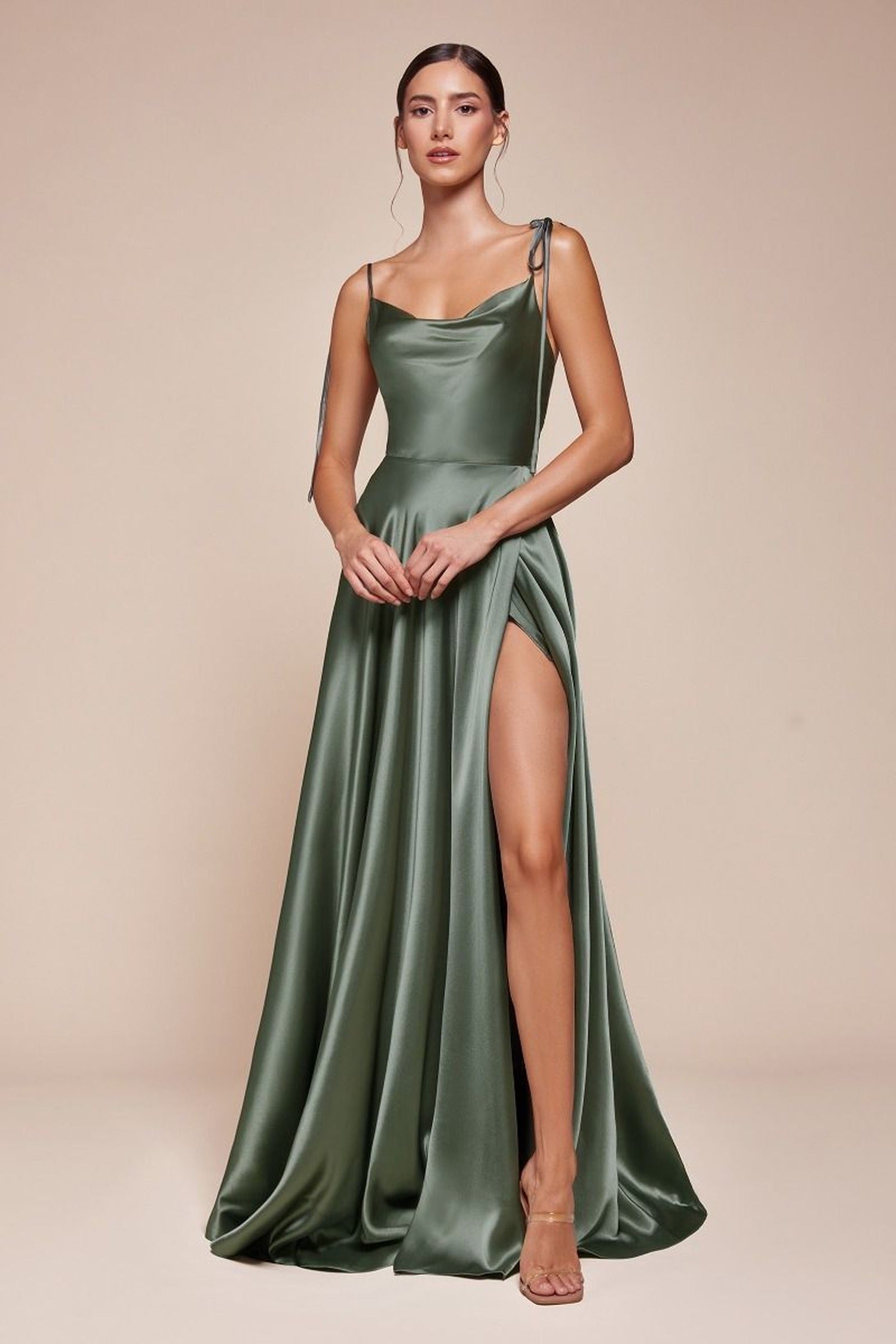 Ladivine BD104 - Satin Cowl Neck Affordable Prom Gown