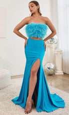 Ladivine C141 - Two-Piece Feather Prom Dress