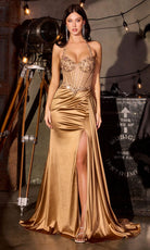 Ladivine C173 - Crystal Corset Halter Neck Gown with Side Sash