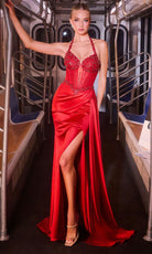 Ladivine C173 - Crystal Corset Halter Neck Gown with Side Sash