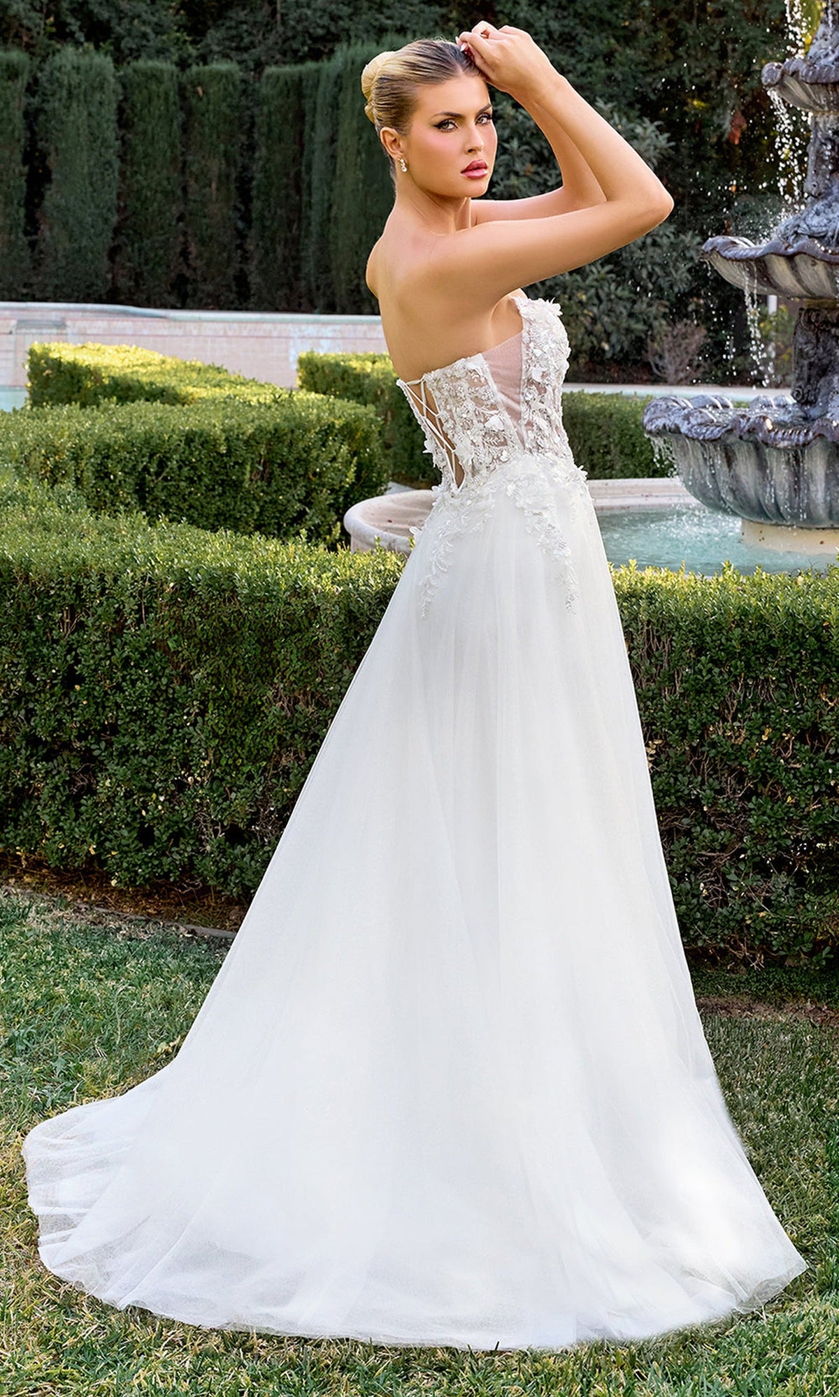 Ladivine C174 - Strapless Floral Applique A-Line Evening Gown