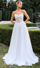 Ladivine C174 - Strapless Floral Applique A-Line Evening Gown