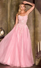 Ladivine C174 - Strapless Floral Applique A-Line Evening Gown