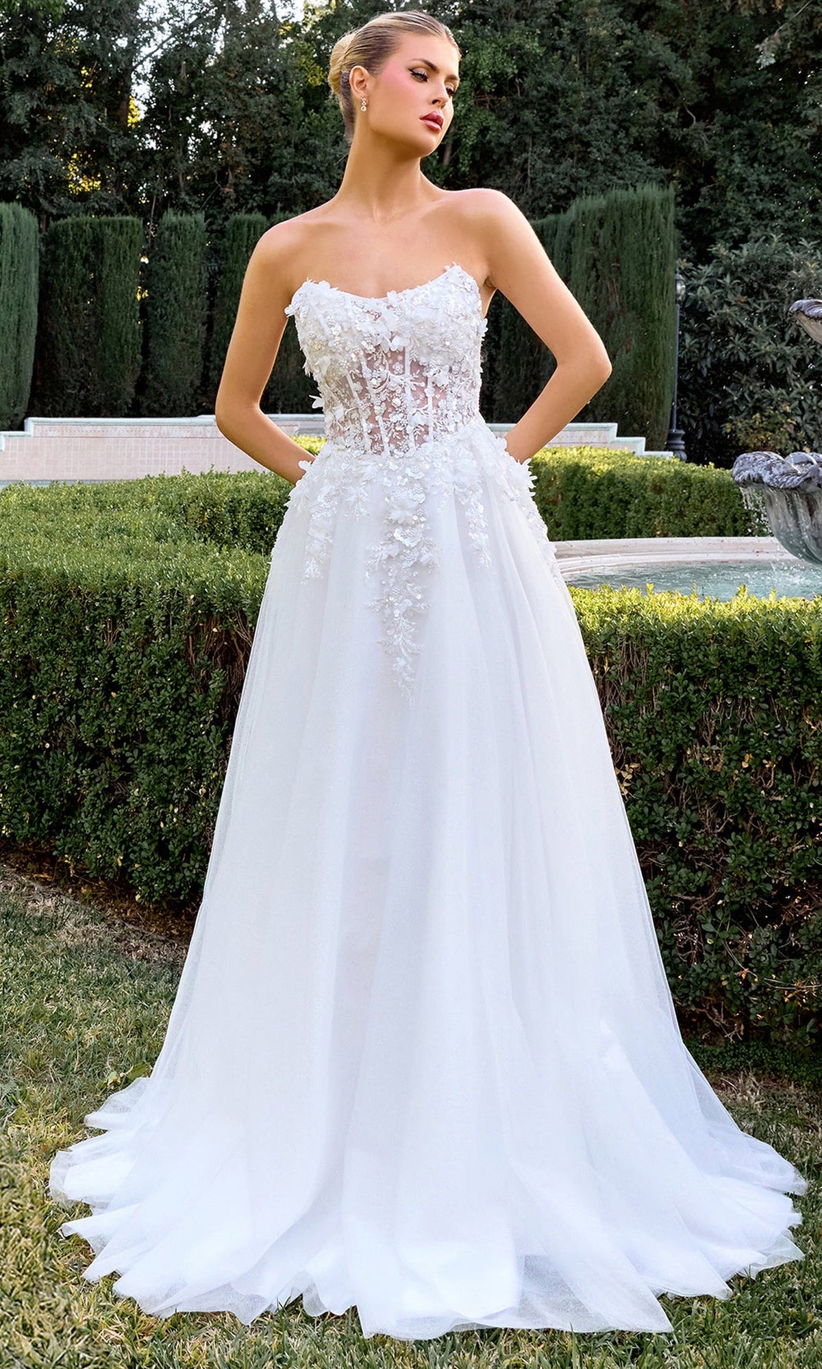 Ladivine C174W - Strapless Floral Corset Wedding Gown