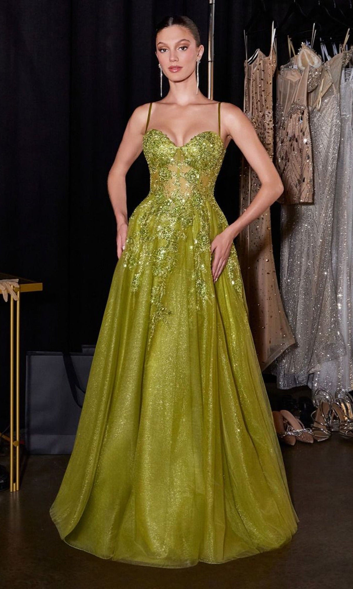 Ladivine C177 - Sweetheart Embellished Glitter Tulle Prom Gown