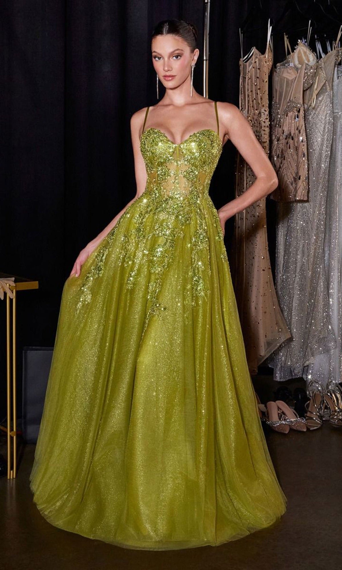 Ladivine C177 - Sweetheart Embellished Glitter Tulle Prom Gown