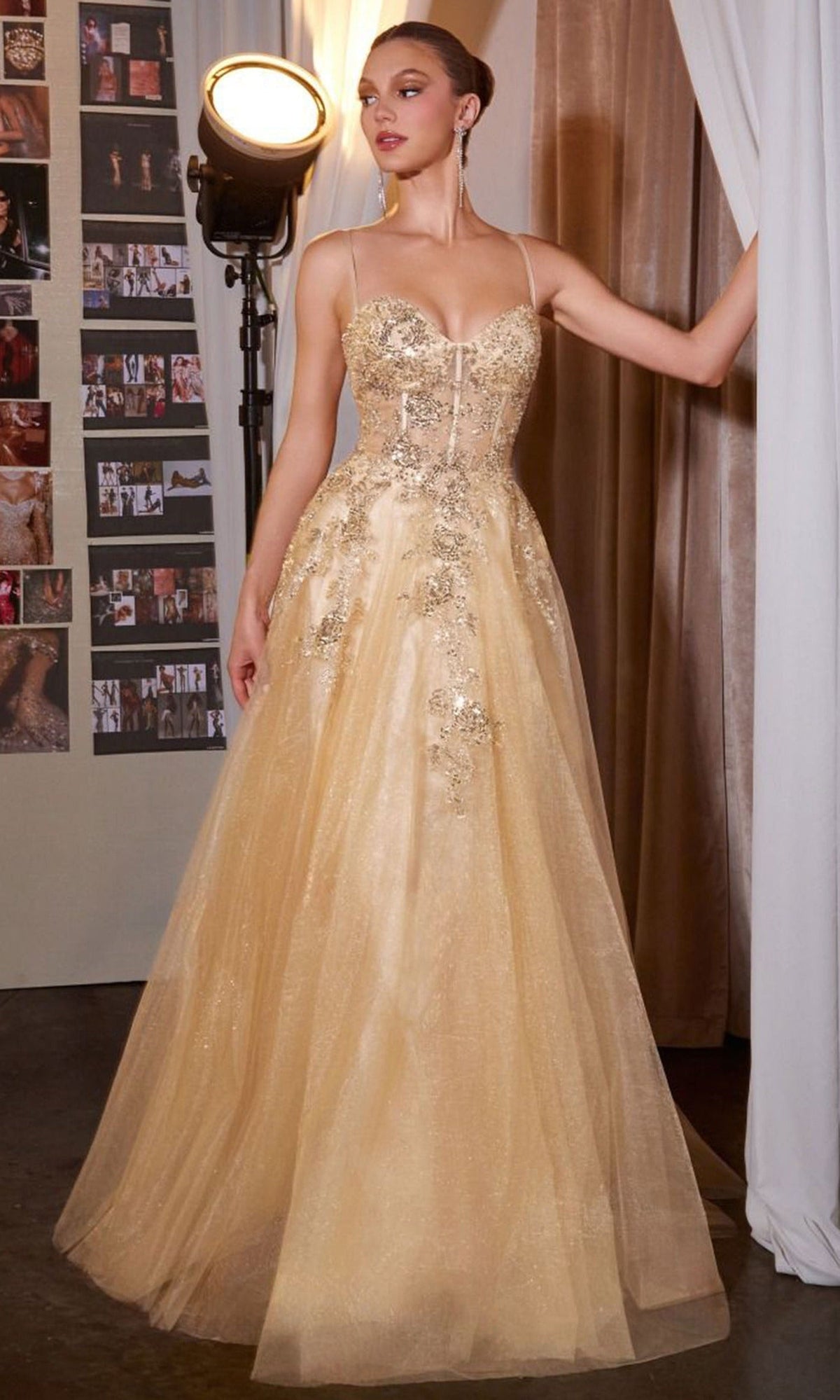 Ladivine C177 - Sweetheart Embellished Glitter Tulle Prom Gown