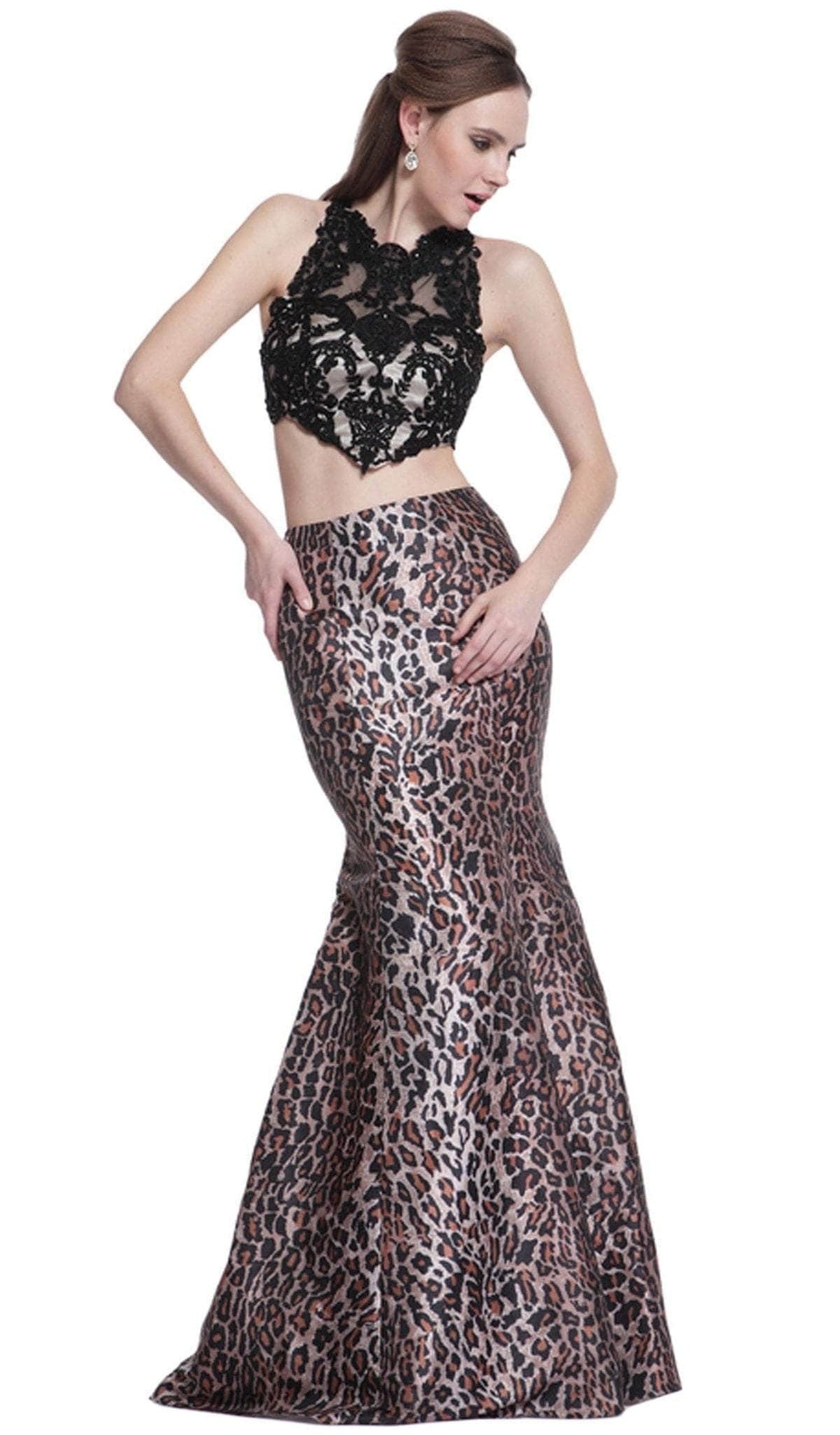 Ladivine C2204 - Leopard Print 2-Piece Gown