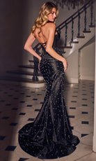 Ladivine CA124 Plunging Halter Pearl Beaded Dress