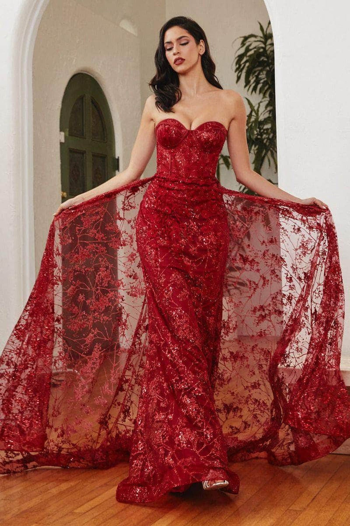 Ladivine CB046 - Strapless Glitter Bustier Gown