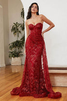 Ladivine CB046 - Strapless Glitter Bustier Gown