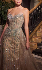 Ladivine CB158 - Strapless Rhinestone Embellished Prom Gown