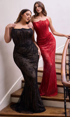 Ladivine CB162C - Beaded Mesh Overlay Strapless Gown