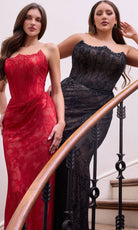 Ladivine CB162C - Beaded Mesh Overlay Strapless Gown