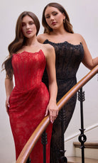 Ladivine CB162C - Beaded Mesh Overlay Strapless Gown