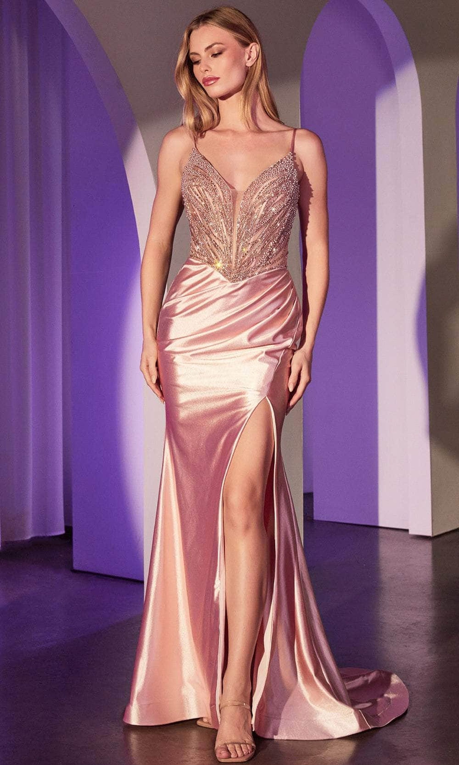 Ladivine CC0238 - Draped High Slit Evening Dress