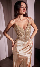 Ladivine CC0238 - Draped High Slit Evening Dress