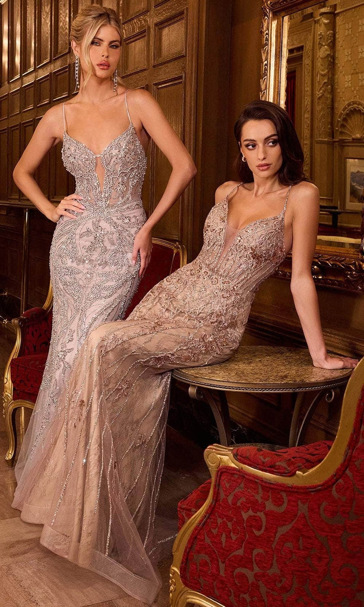 Ladivine CC0240 - Pearl-Embellished Mermaid Prom Gown