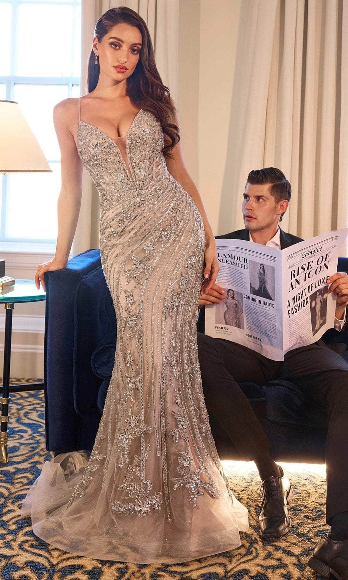 Ladivine CC0389 - Sequin Sheath Evening Dress