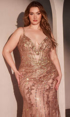 Ladivine CC0389C - Beaded V-Neck Evening Gown