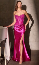 Ladivine CC0447 - Crystal Embellished Satin Evening Gown