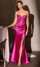 Ladivine CC0447 - Crystal Embellished Satin Evening Gown