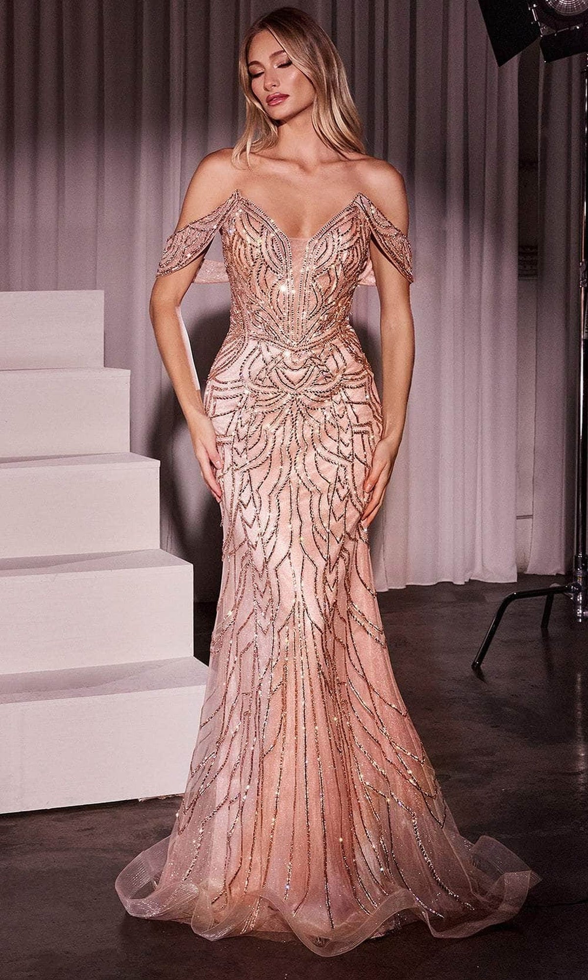 Ladivine CC0689 - Embellished Lace Up Evening Dress