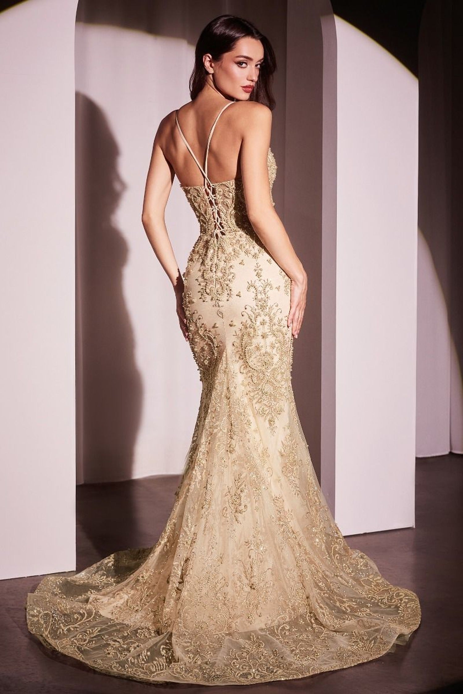 Ladivine CC2403 - Bead Embellished Mermaid Evening Dress