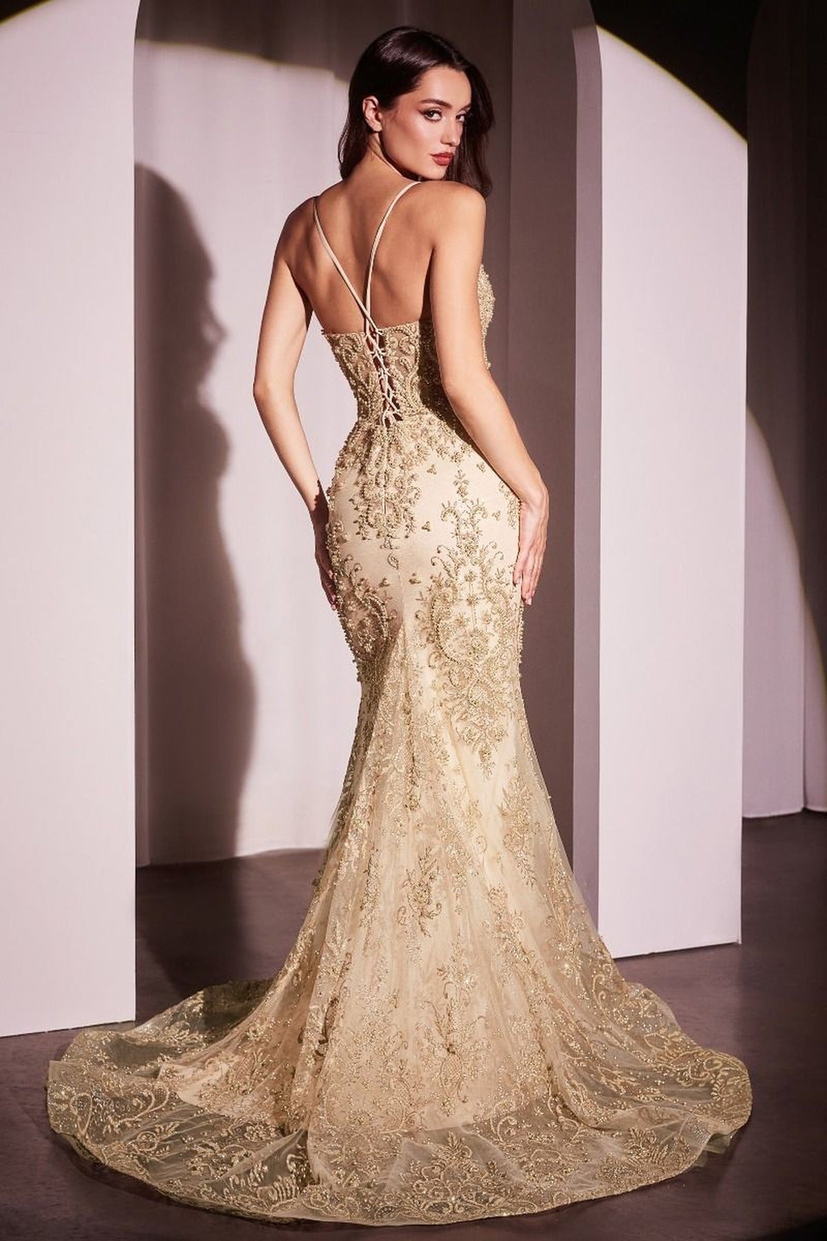 Ladivine CC2403 - Bead Embellished Mermaid Evening Dress