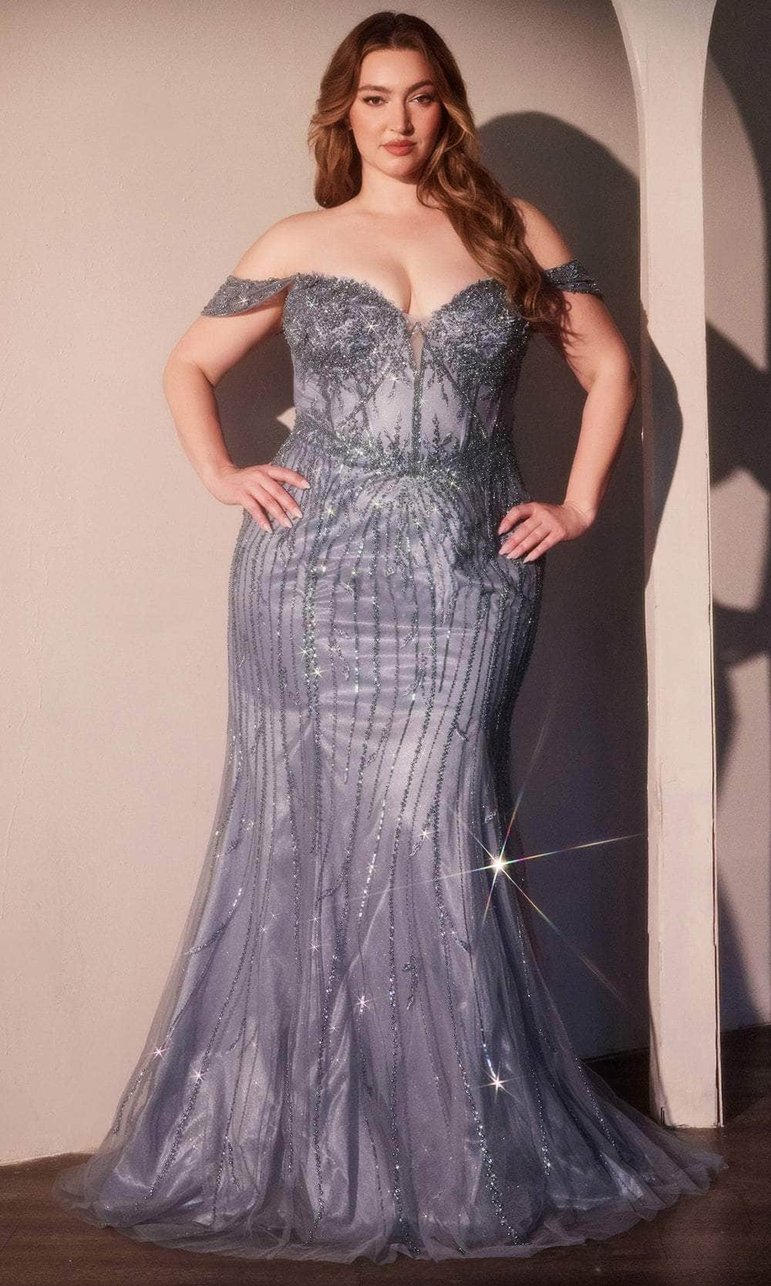 Ladivine CC341C - Corset Bead Embellished Evening Gown