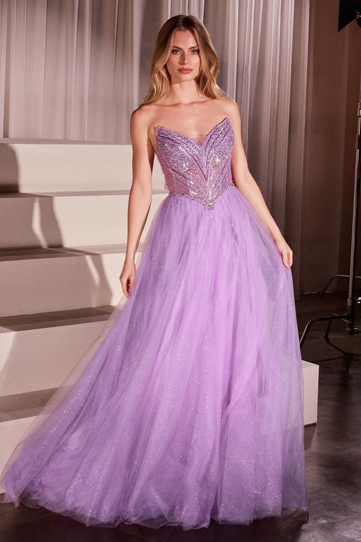 Ladivine CC415 - Embellished V-Neck Long Gown