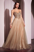 Ladivine CC415 - Embellished V-Neck Long Gown