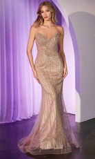 Ladivine CC416 - Bead Embellished V-Neck Evening Dress