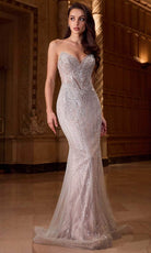 Ladivine CC416 - Bead Embellished V-Neck Evening Dress