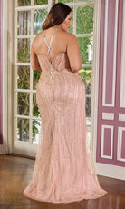 Ladivine CC416C - Beaded Halter Lace-Up Plus Size Gown