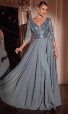 Ladivine CC446 - Beaded Plunging V-Neck Evening Dress