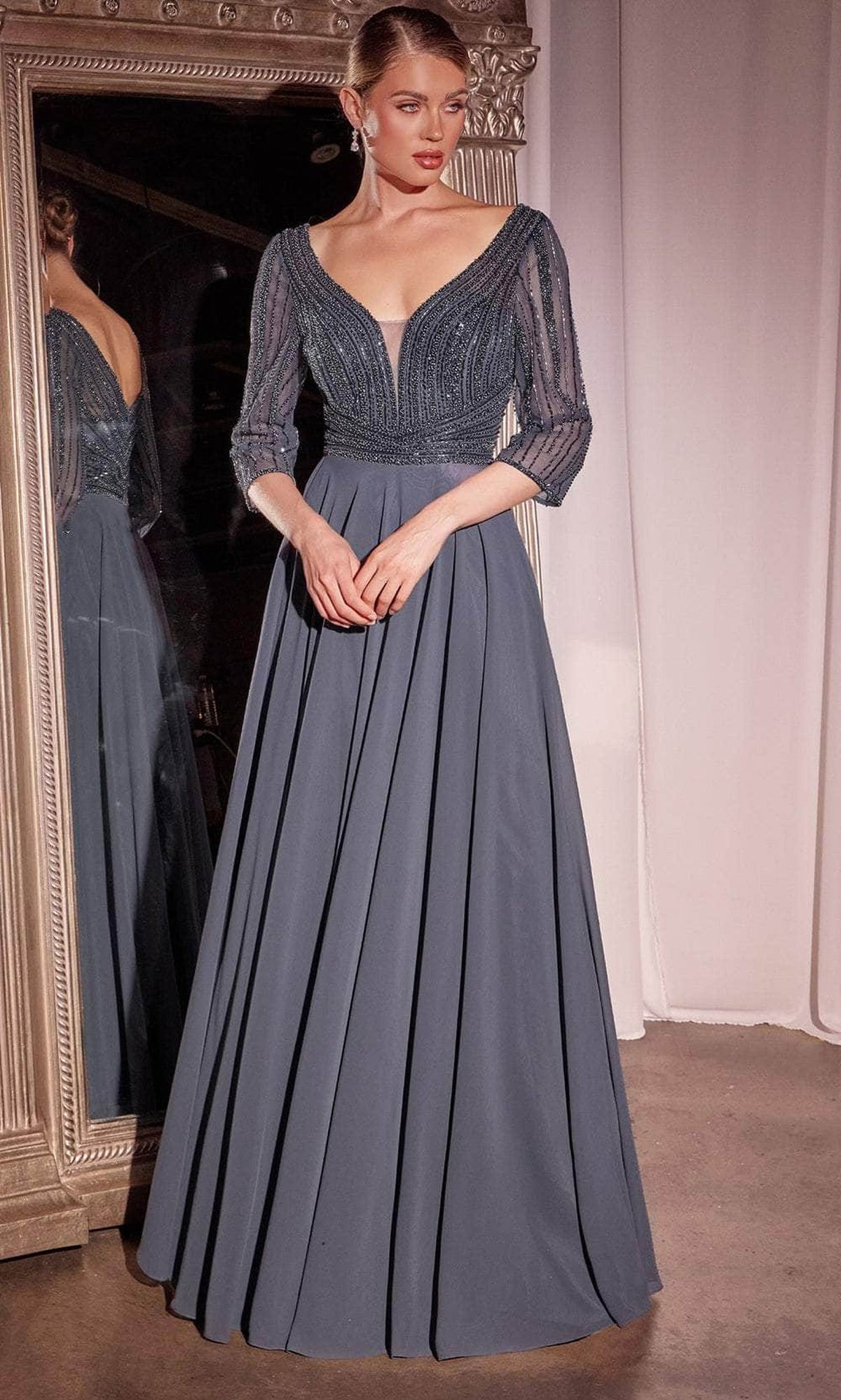 Ladivine CC446 - Beaded Plunging V-Neck Evening Dress