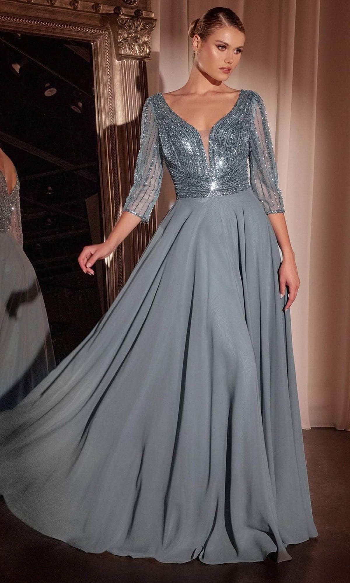 Ladivine CC446 - Beaded Plunging V-Neck Evening Dress