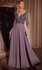Ladivine CC446 - Beaded Plunging V-Neck Evening Dress