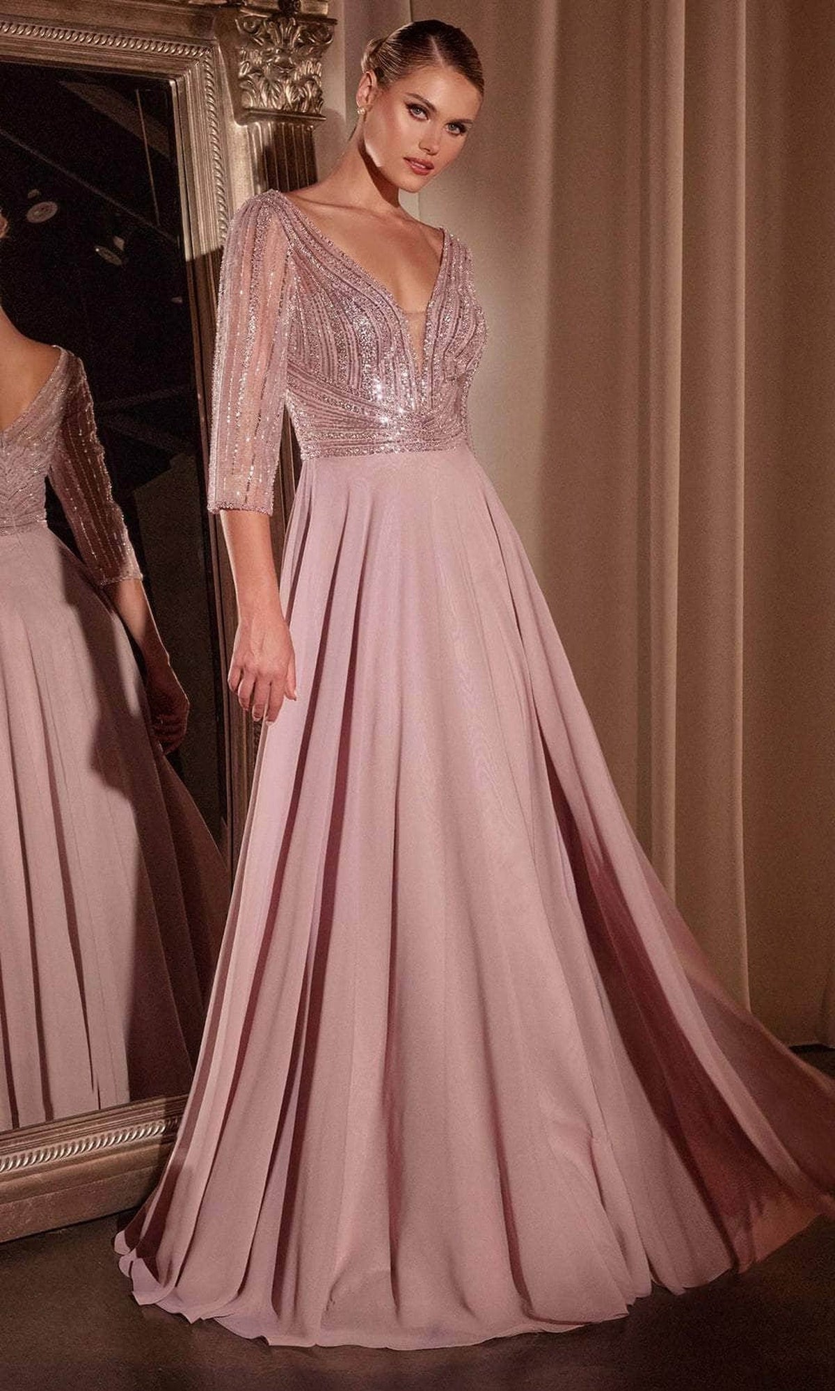 Ladivine CC446 - Beaded Plunging V-Neck Evening Dress