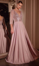 Ladivine CC446 - Beaded Plunging V-Neck Evening Dress